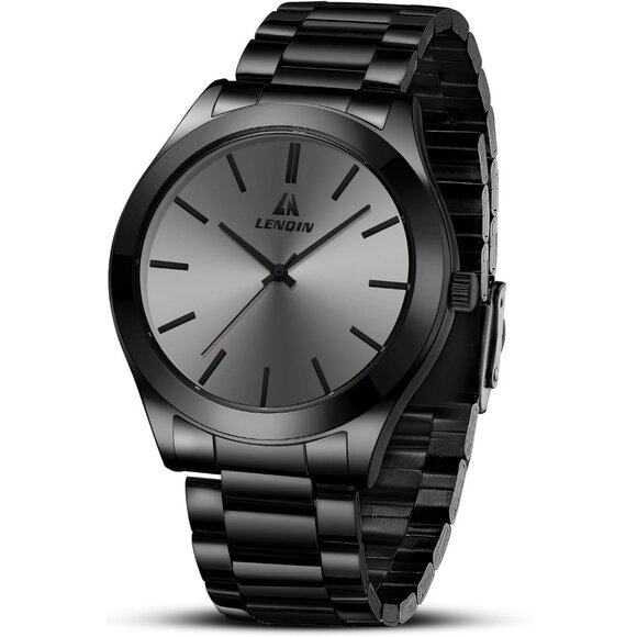 Men's Black Stainless Steel Analog Quartz Fashion Business Designer Watches - Picture 1 of 7